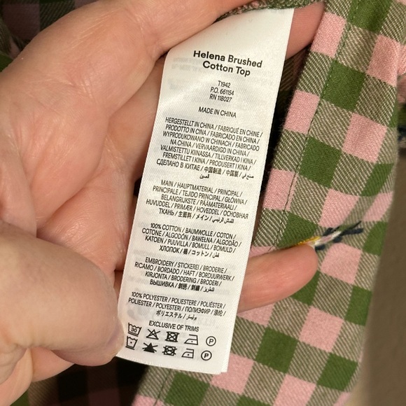Boden Helena Brushed Cotton Ruffled Gingham and Floral Embroidered Blouse -US 8 - Picture 11 of 11